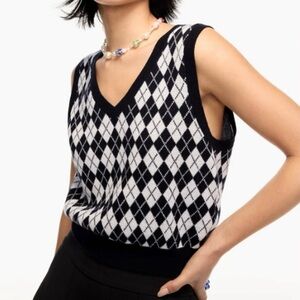 Aritzia Black and White Argyle V-Neck Sweater